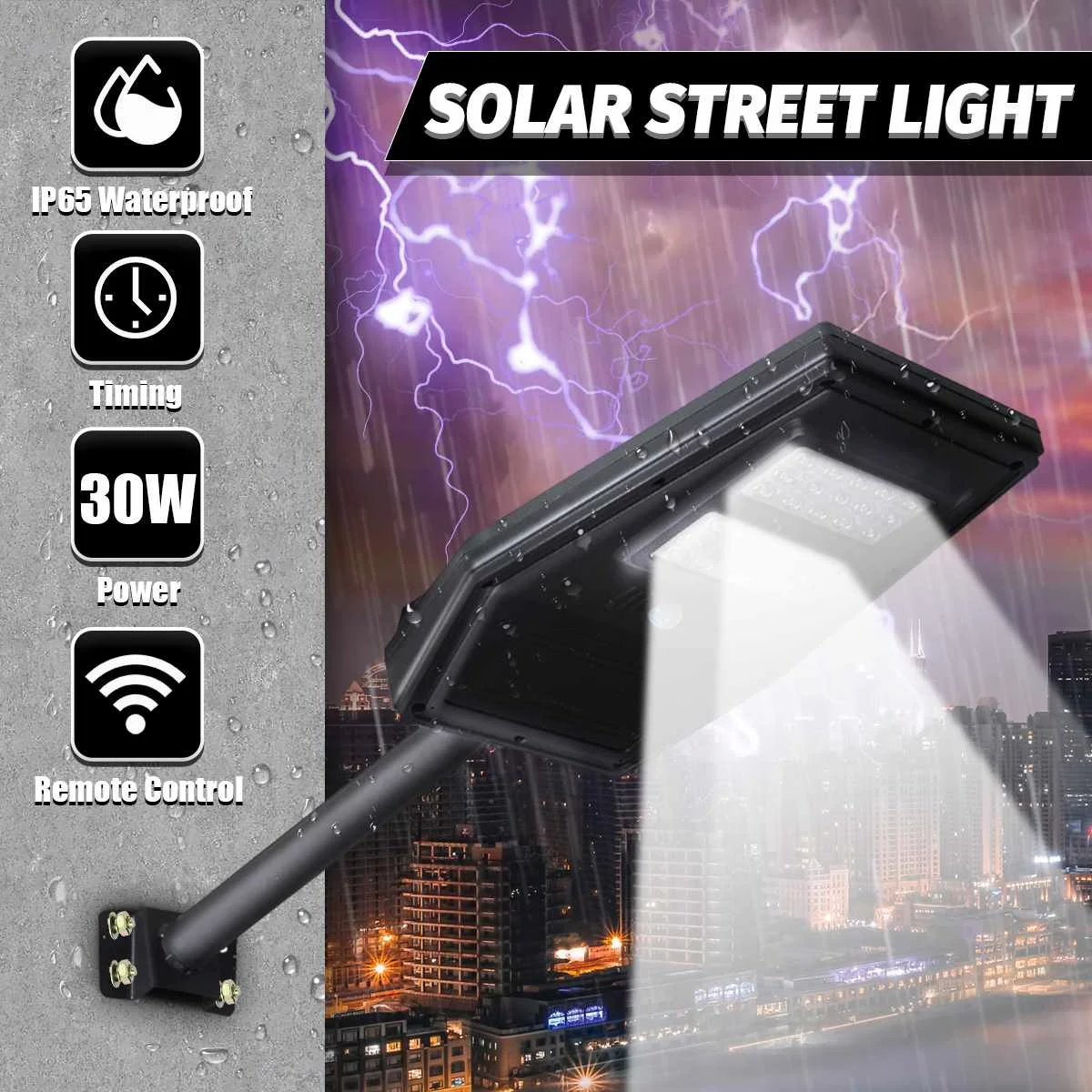 

Commercial LED Solar Street Light Outdoor Garden Yard Lamp Remote Control Timer Security Lamp Waterproof Street Lights 30W