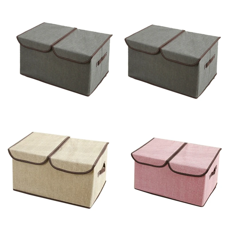 

4 Pack Larger Storage Cubes Fabric Foldable Collapsible Storage Square Bin Organizer Basket with Lid Handles Removable Divider f