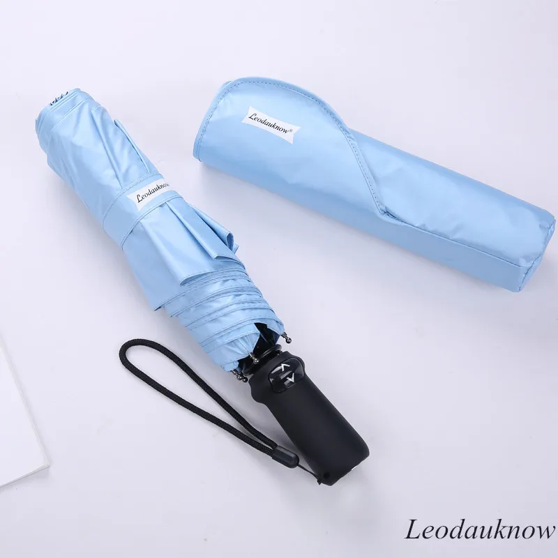 Leodauknow ультралегкий полностью автоматический uvproof ветрозащитный трехскладной зонт для путешествий мужской и женский Солнечный и Зонт от дождя