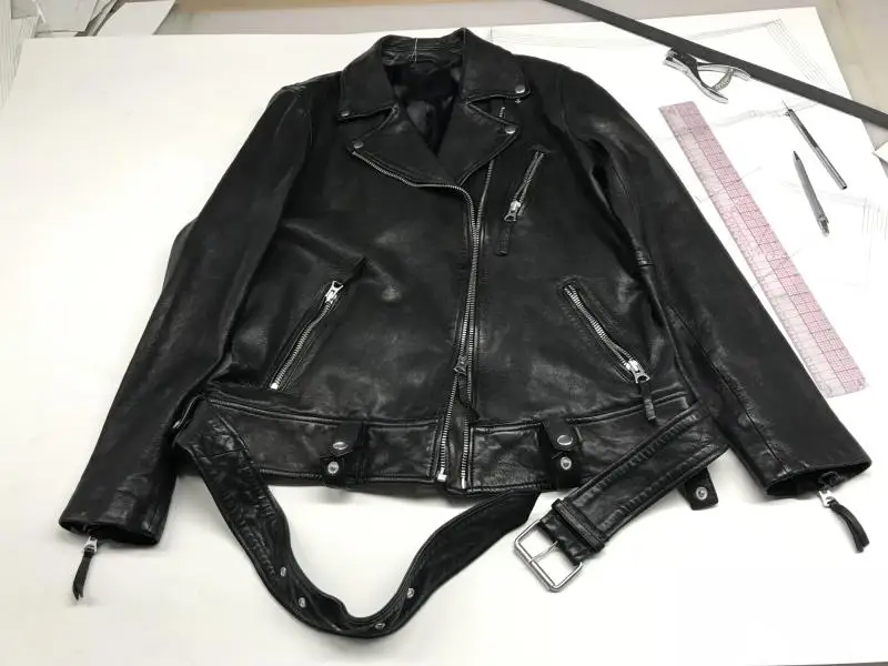 2023 BF Boyfriend Style Women's Oversize Genuine Leather Sheepskin Coat Motorcycle Jacket for Lady Female Black Plus Big Size XL