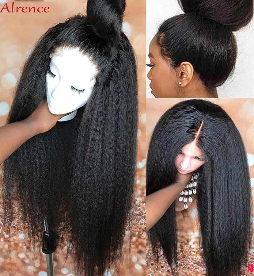 Peluca de encaje Frontal transparente HD para mujeres negras, peluca rizada recta de 13x4, Remy 150%, pelucas de cabello humano peruano Yaki