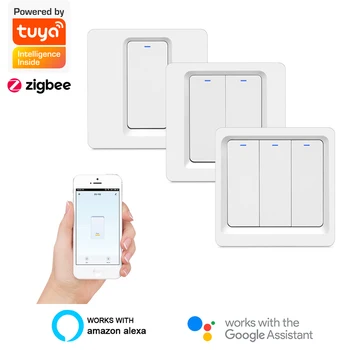 

Best sell Tuya Zigbee EU 220V button switch with neutral switch work with tuya smart life Alexa Google home voice control