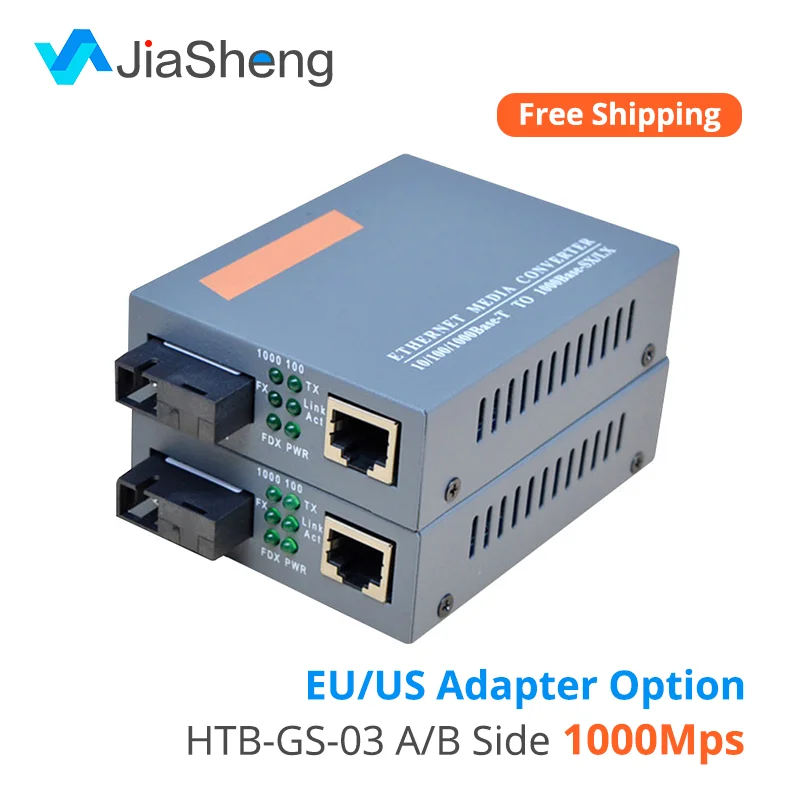 

1 Pair HTB-GS-03 A/B Gigabit Fiber Optical Media Converter 1000Mbps Single Mode Single SC Port 20KM External Power Supply
