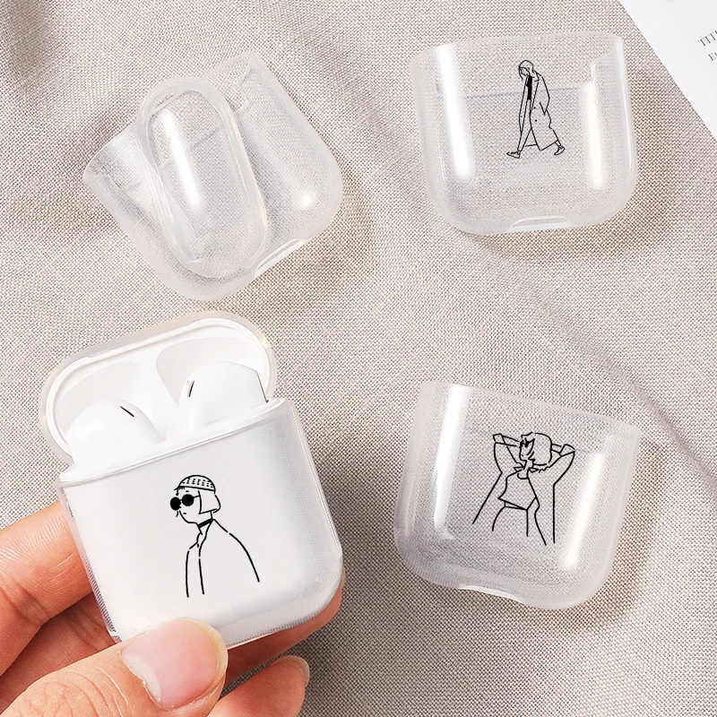 

Soft Cute AirPods1/ 2 Case Transparent Simple Line Fashion Girl Couples Transparent Airpods Case in Earphone Accessories Cover