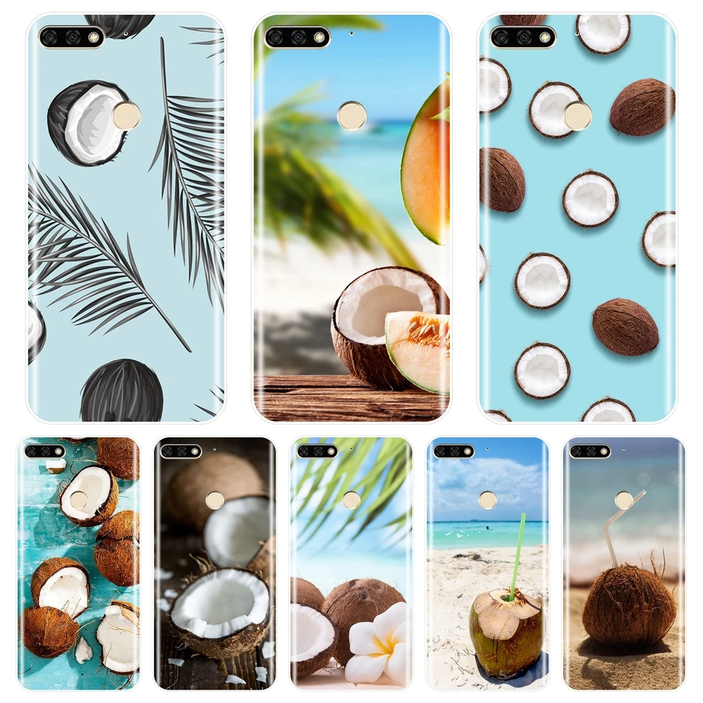 

Back Cover For Huawei Honor 7 8 9 10 Lite 7S 7X 7A 7C Pro Soft Silicone Coconut Fruits Phone Case For Huawei Honor 8X MAX 10 9 8