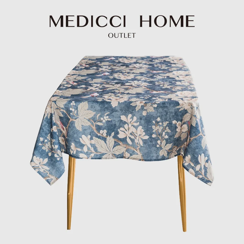 

Скатерть Medicci Home в американском стиле, кухонная скатерть с принтом синих растений, цветов, птиц, для чайного столика, стола, весна-лето
