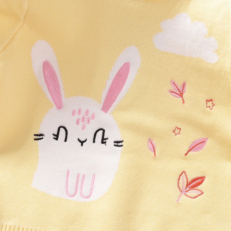 

Baby Pullover Sweater Cartoon Cute Rabbit Baby Girls Crew Neck Sweater Autumn And Winter Small CHILDREN'S Fine Sweater