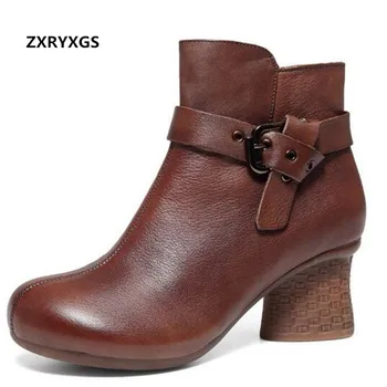 

ZXRYXGS 100% Natural Genuine Leather Boots Women Ankle Boots 2020 New Soft Sole Non-slip High Heel Shoe Autumn Boots Women Boots