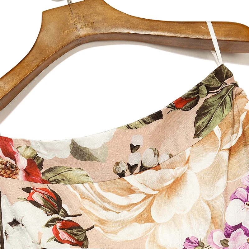 LD LINDA DELLA Fashion Runway Summer Skirt Women Peony Flower Print Pleated Vintage Stylish   Party Skirts