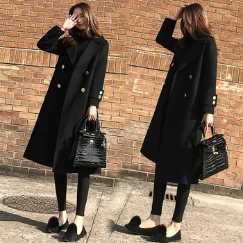 

Ms. 2019 autumn and winter new Korean version of the loose thin woolen coat female long section black woolen coat fashion Women