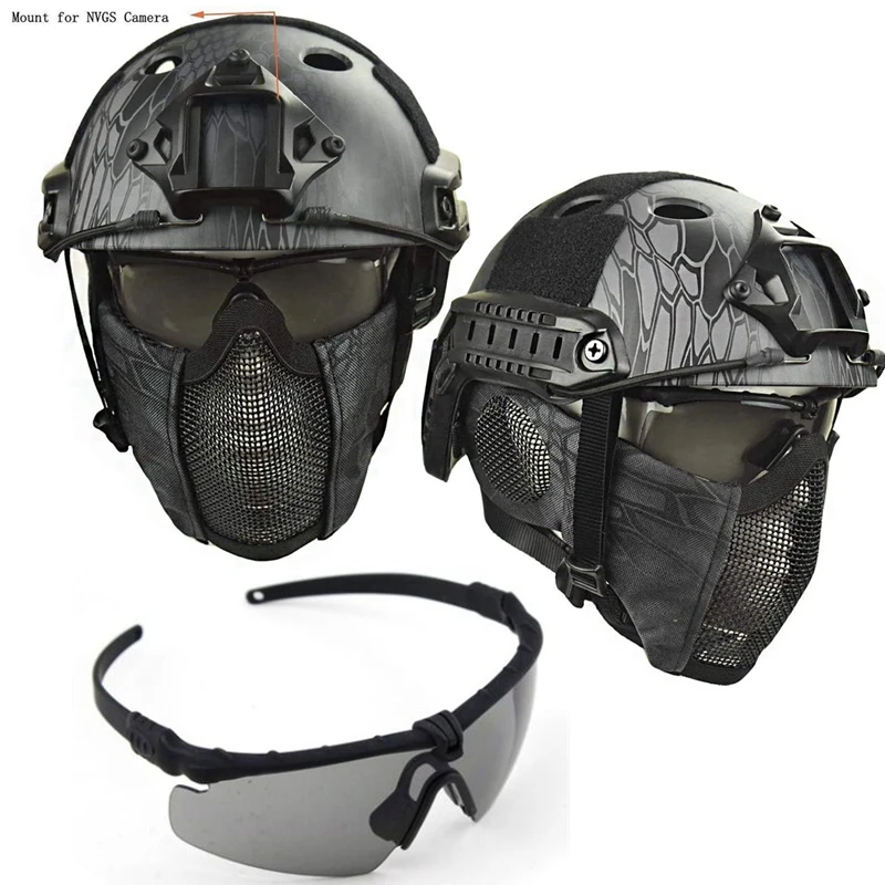 Tactical Pj Fast Helmet Lower Steel Mesh Mask Protective Half Face Mask
