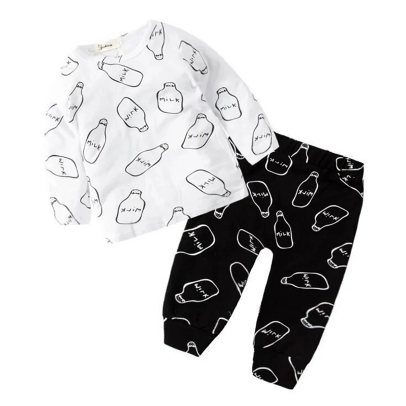 

Autumn Baby Boy Girl Adorable Cartoon Bottle Print Long Sleeve Sweatshirt Blouse Trousers Casual Outfits Clothes