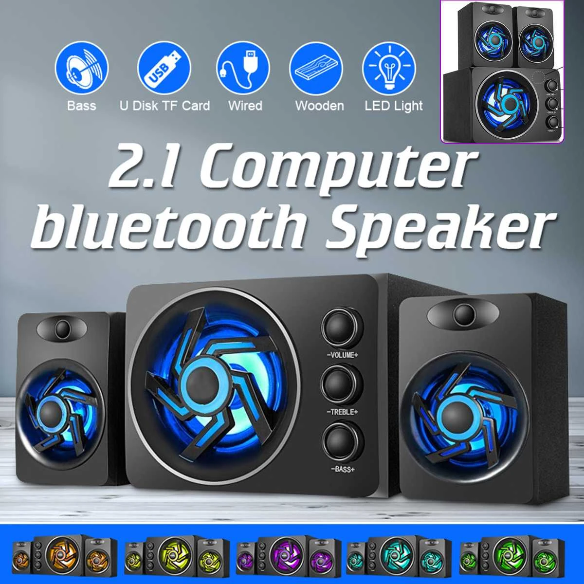 Ledライト2 1デスクトップコンピュータのスピーカー重低音サブウーファーホームコンビネーションスピーカーusb電源pc のラップトップ携帯電話 組み合わせスピーカー Aliexpress