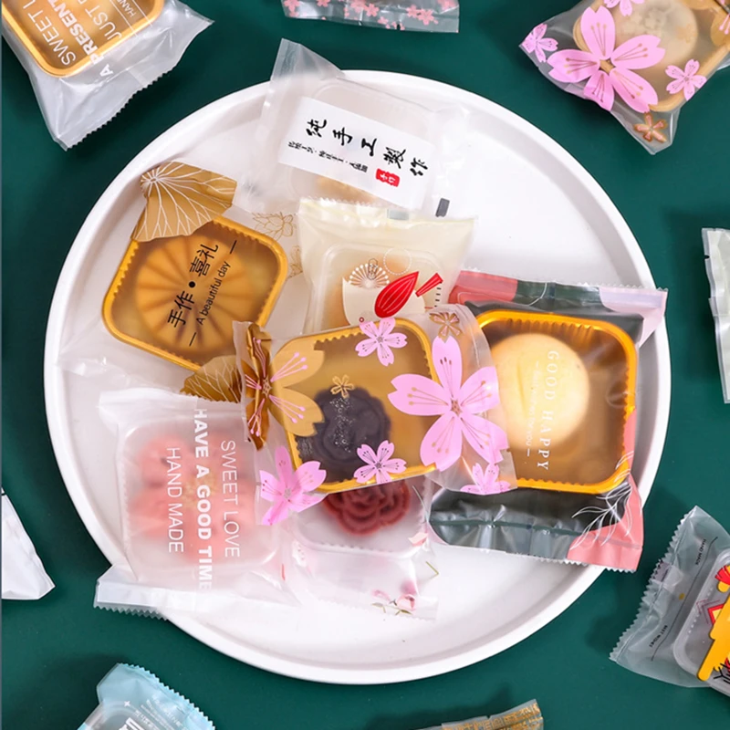 LBSISI Life,Mooncake Bags,Egg Yolk Crisp Cookie Bag,Homemade Handmade Biscuit Plastic Packing,For Mid-Autumn Festival,100pcs