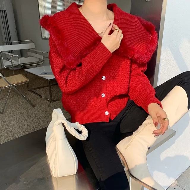 $US $60.06 Sweater Women Time-limited Navy Lapel Rabbit Hair For Edge Single Breasted Sweater Cardigan 2020 Winter For Women With A New