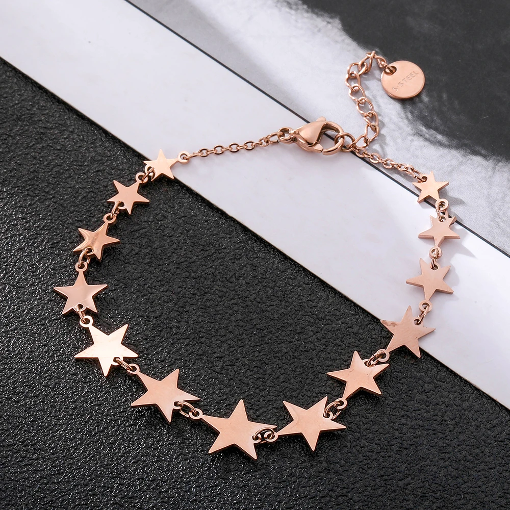 

New Design Stainless Steel Stars Chain Bangle Bracelet For Women Rose Gold Muti Charms Bracelet Party Gift Pulseira Feminina