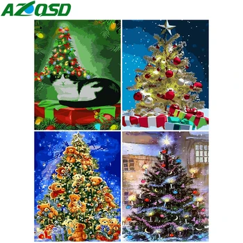 

AZQSD DIY Painting By Number Canvas Kits Christmas Tree Home Decoration Unframe Coloring By Numbers Landscape Christmas Gift