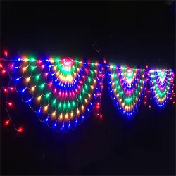 110V 220V LED Peacock Mesh Window Curtain Fairy String Lights 3X0.5M Garland Garden Light Christmas Holiday Indoor Outdoor Decor
