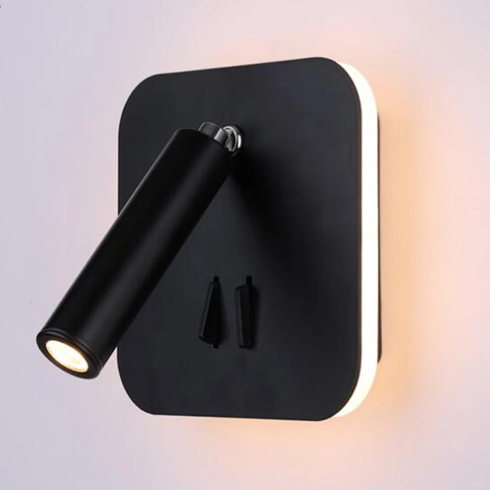 

LED Wall Lamp with switch 3W spotligh 9W backlight 350 rotation Aluminum Sconce indoor wall light Adjustable bedroom bed reading