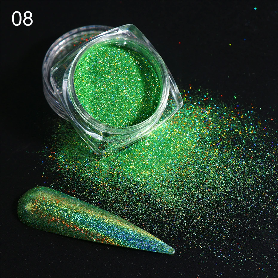 Holographic Nail Glitter Powder Laser Dipping Sequins Pigment Nail Art Gradient Mirror Chrome Dust Shining Polish Flakes BE1028-2 (12)