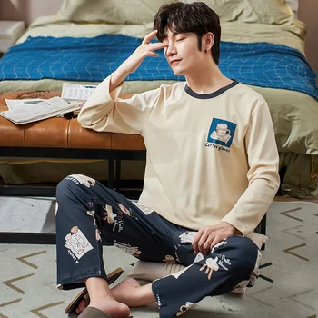 

Autumn Men's Pure Full Cotton Pajamas Plaid Sleepwear Plus Size L-3XL Pajama Sets Casual Sleep&Lounge Pyjamas Pijamas Hombre