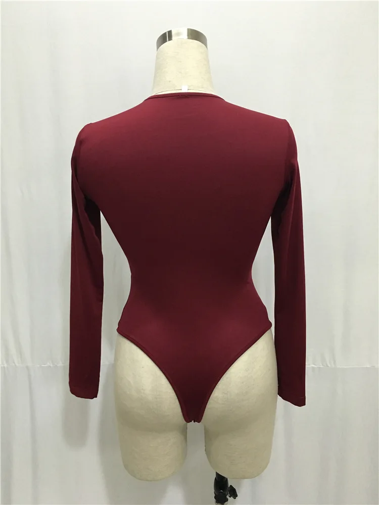 2019 Autumn Women Solid Rompers Long Sleeve Bodysuit Female Sexy O-neck Elastic Slim Pants Siamese Bottoming Bodysuit Romper