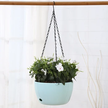 

Resin Flower Pot Basket Hanging Planters Green Plant Round Basin Flower Support Home Balcony Garden Ornament with Chain