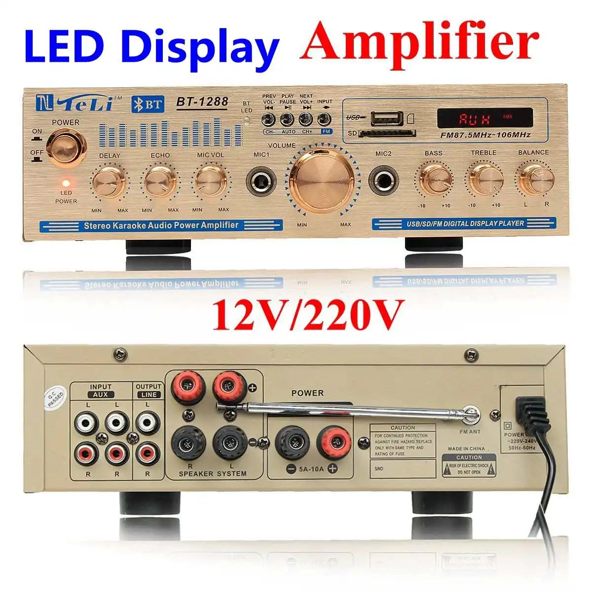 NEW AUX Audio Signal Input 600W Karaoke 5CH Stereo bluetooth Amplifier Board VU Meter Support FM USB SD with Remote Control