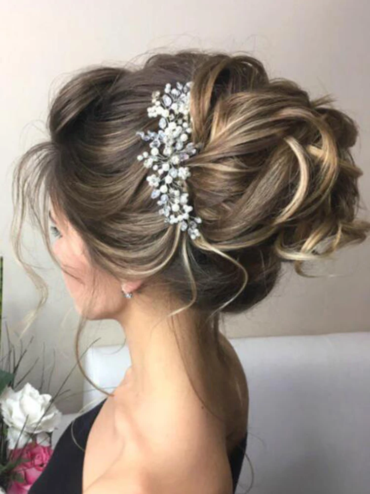 Vintage Silver Pearl Crystal Wedding Hair Combs Tiara Bridal Headband For Party Women Hair Accessories Ornaments Jewelry