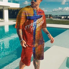 Men's 3D Super Large Size Seasonal Casual Street Hip Hop Beach Fishing T-shirt Short Sleeve Football Sports 2 Piece Suit Clothes