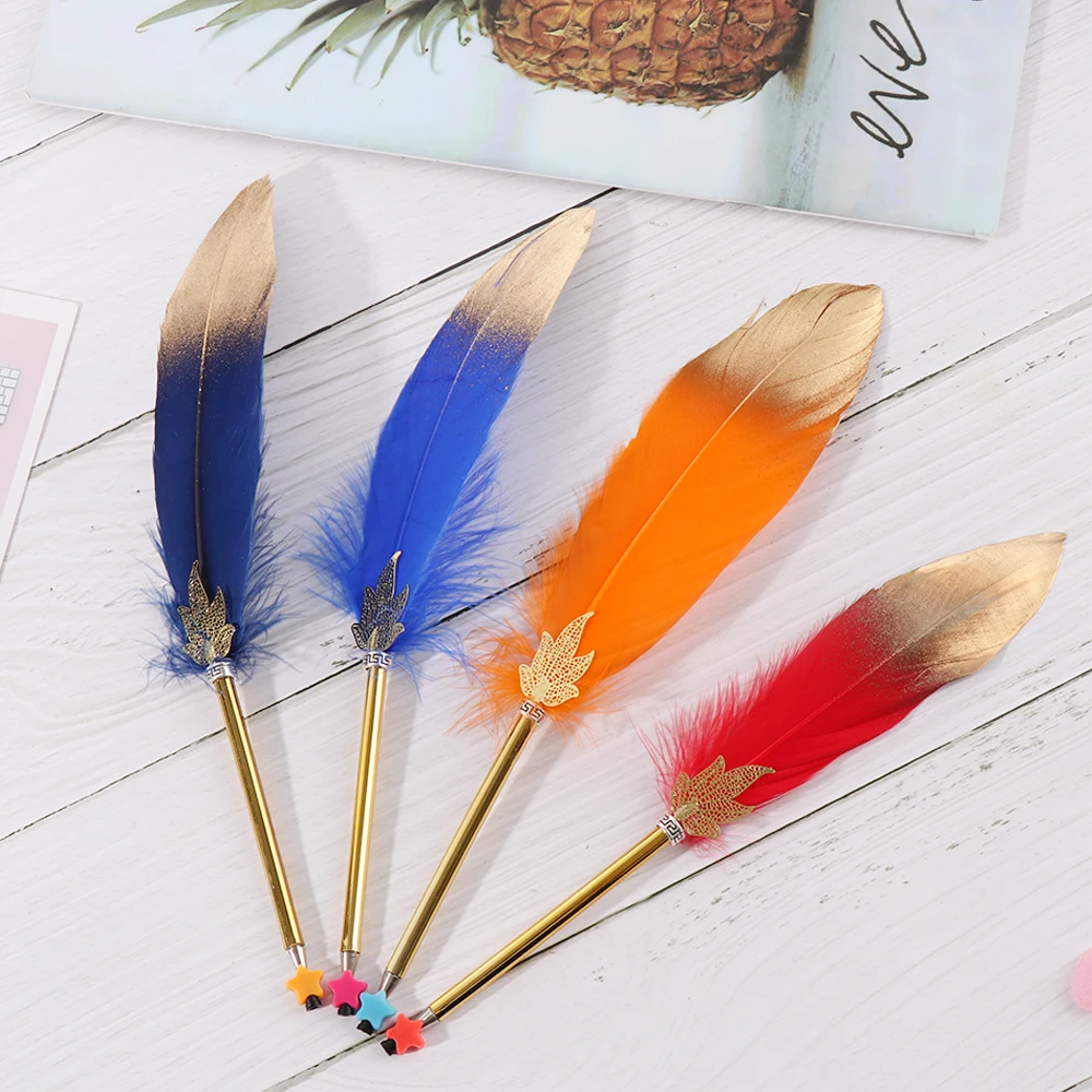 Ballpoint Gel Pen Gold Feather Pens Custom Decorative Pen Signature Writing Tool Stationery School Office Supplies Christmas Gif