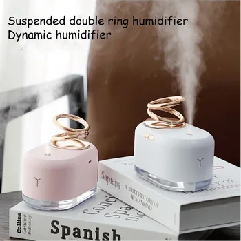 

USB Charging Floating Double Ring Humidifier Night Light Creative Home Office Desktop Wireless Humidifier