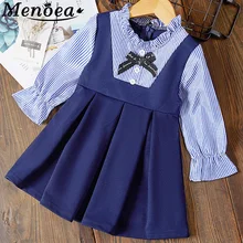 Menoea для девушек весеннее платье брендовая одежда для девочек Корейская версия, с бантом, платье с длинными рукавами дизайн платья детская одежда для возраста от 2 до 7 лет осенняя одежда