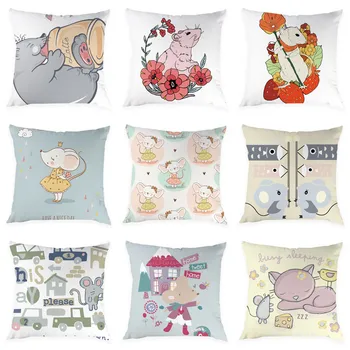 

Cartoon Animal Pattern Cushion Cover Peach Skin Decoration Pillowcase Cartoon Cat Mouse Pattern Cushion Cover 45*45cm