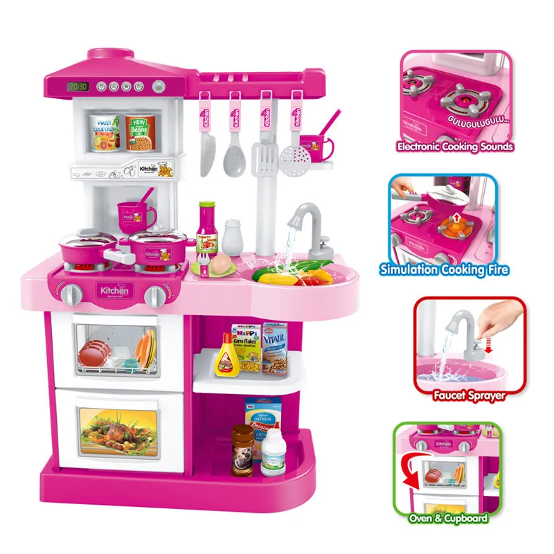 

Children Model Play House Toys Cooking Fruit And Vegetable Slicer Light Music Tap Water Extractor Fun Tableware Set