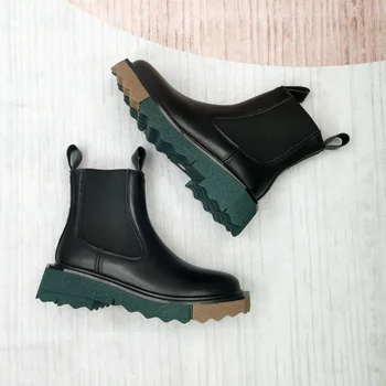 2022 Ankle Boots Slip On Cow Leather Autumn Women Round Toe Shoes 2