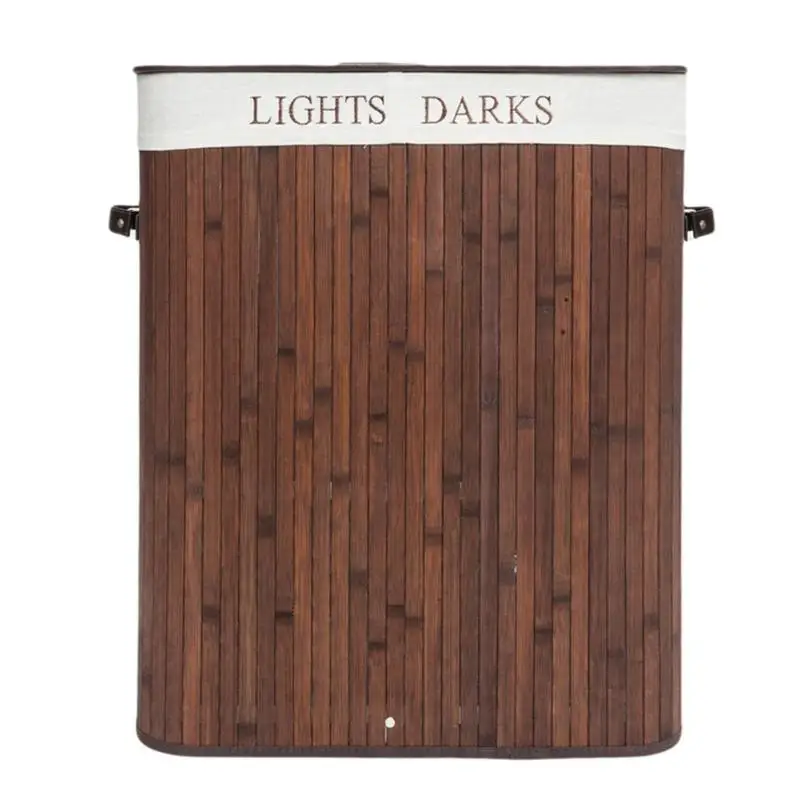 

Double Bamboo Folding Basket With Cover Dark Brown Can Be Placed In The Organize Dirty Clothes Living Room Bathroom Bedroom