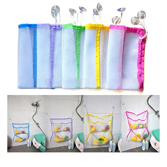 Kids Baby Bath Toys Tidy Storage Suction Cup Folding Bag Baby Bathroom Toys Protable Suction Cup Baskets Mesh Bag Organiser Net 6