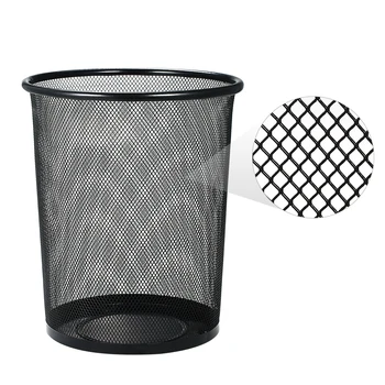 

New Office Wastebasket Large Mesh Metal Wastebasket Garbage Waste Basket Bin Trash Can for Home 7.5*9*10.6 Inches Black