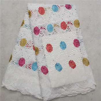 

Swiss punched holes embroidered cotton fabrics with stones,5 yards high class Nigerian material African 100% coton laces hl65-46