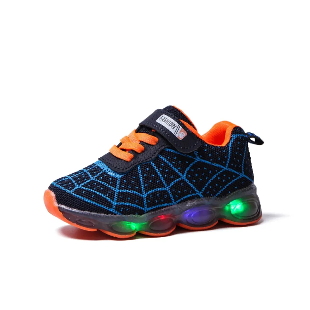Светящаяся детская обувь с человеком-пауком для мальчиков и девочек; светильник для детей; светящиеся Детские кроссовки; спортивная обувь с сеткой для мальчиков и девочек; Светодиодный светильник;#1023