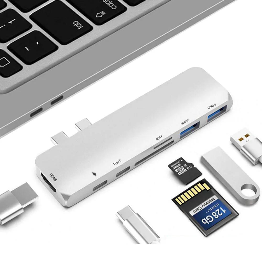 SZBITC 7 в 1 USB C концентратор двойной 3 0 4K HD выход SD/TF кард ридер type порт usb хаб для MacBook