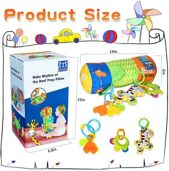 Baby Pillow Toy with Detachable Rattle Soft Crawl Roller Einstein Tummy Time Toy for Baby Reef Prop Pillow Toys Infants Toddlers 6