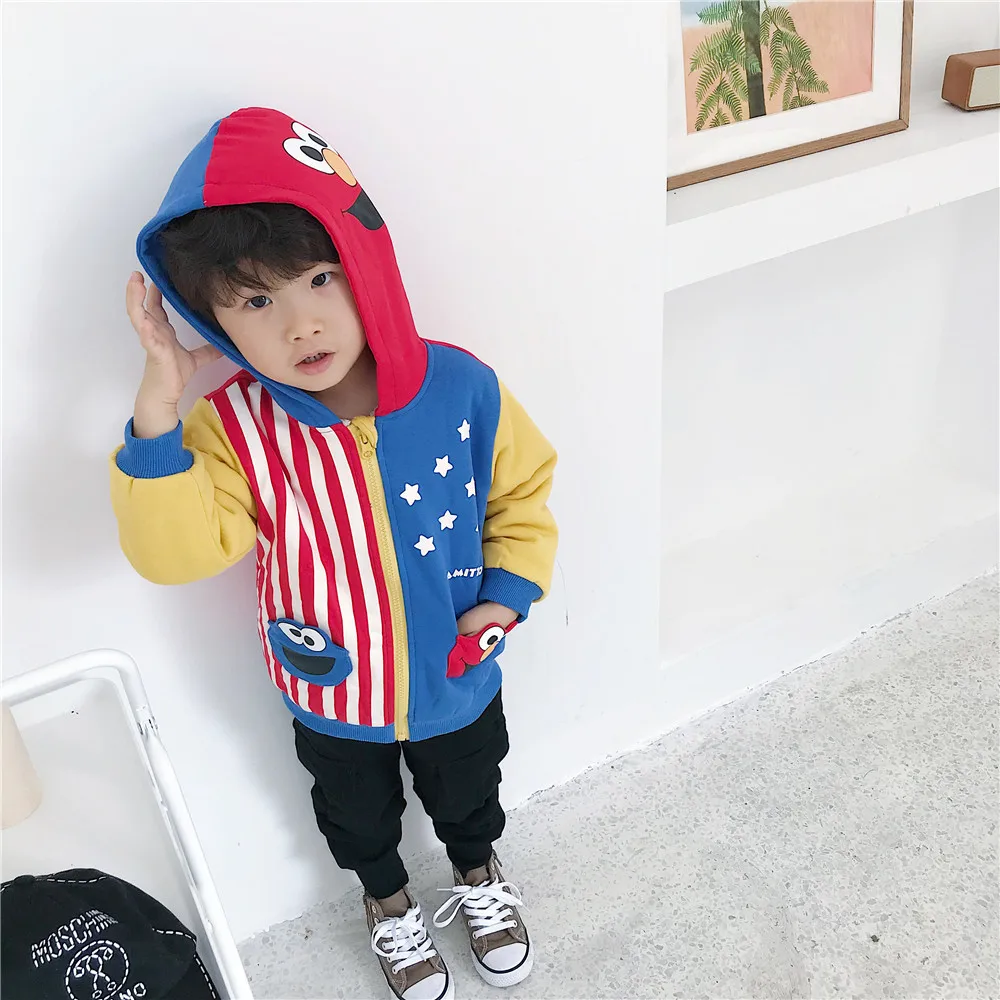 Tonytaobaby/новая зимняя детская одежда для мальчиков и девочек; пальто с капюшоном контрастного цвета; утепленная Детская куртка