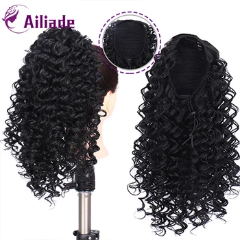 

AILIADE 2020 New Type Drawstring Curly Ponytail Short Wrap Synthetic Hair Bun Afro Ponytail Extensions and Hair Pieces