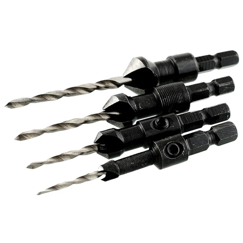 

4 pcs HSS Power Groove Countersink Hex Shank Tapered Drill Bits Set