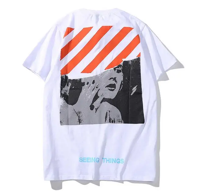 Новинка Off-White Мужская/женская унисекс Мэрилин Монро пара влюбленных моделей хлопок Мода Круглый вырез короткий рукав Футболка - Цвет: White