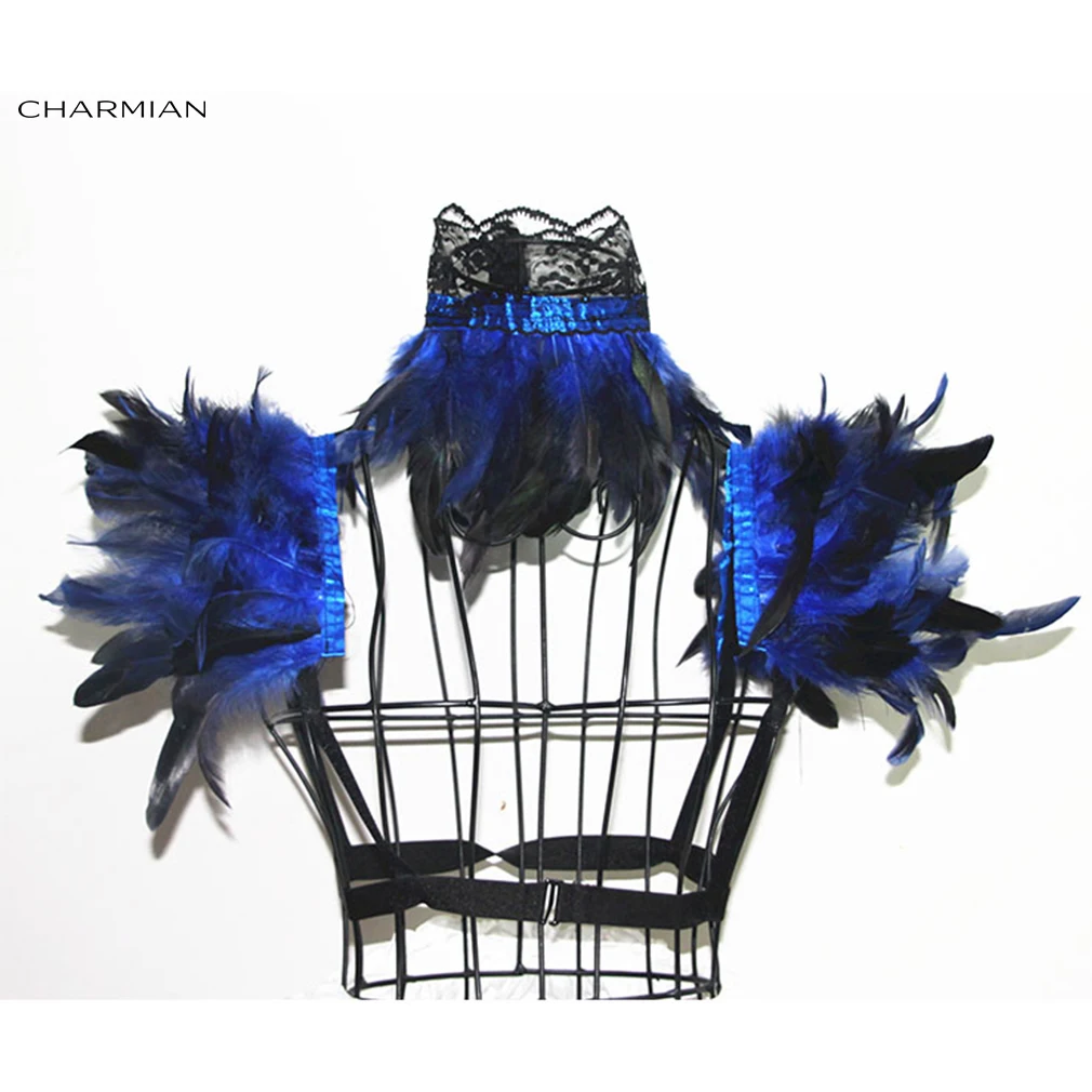 

Charmian Steampunk Corset Accessory Shrug Women's Victorian Gothic Blue Black Red Feather Collar Scarf Shoulder Shrug