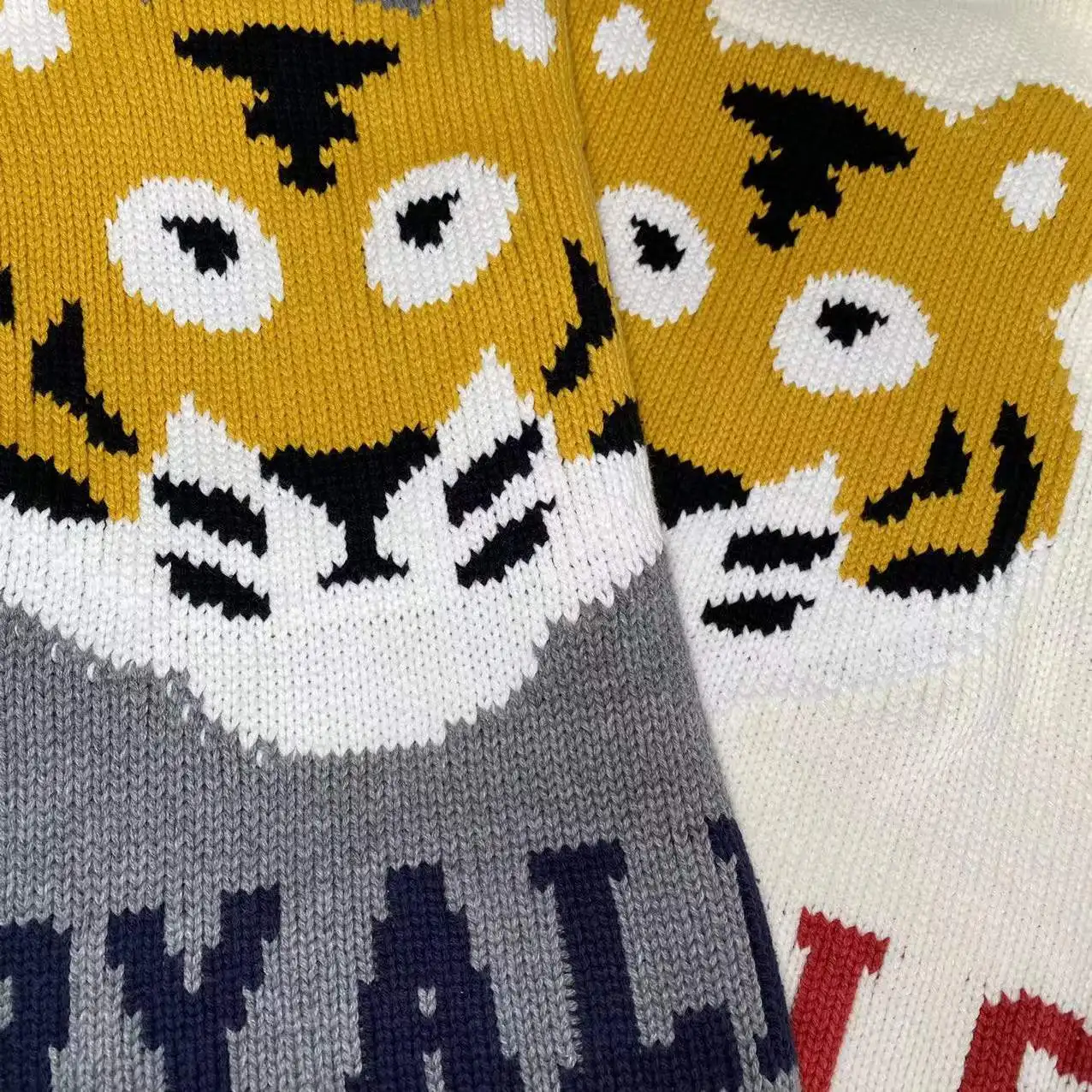 HUMAN MADE Cartoon Tiger Head Letter Fallow Baggy Round Neck Wool Knit  Sweater Pullover For Men And Women