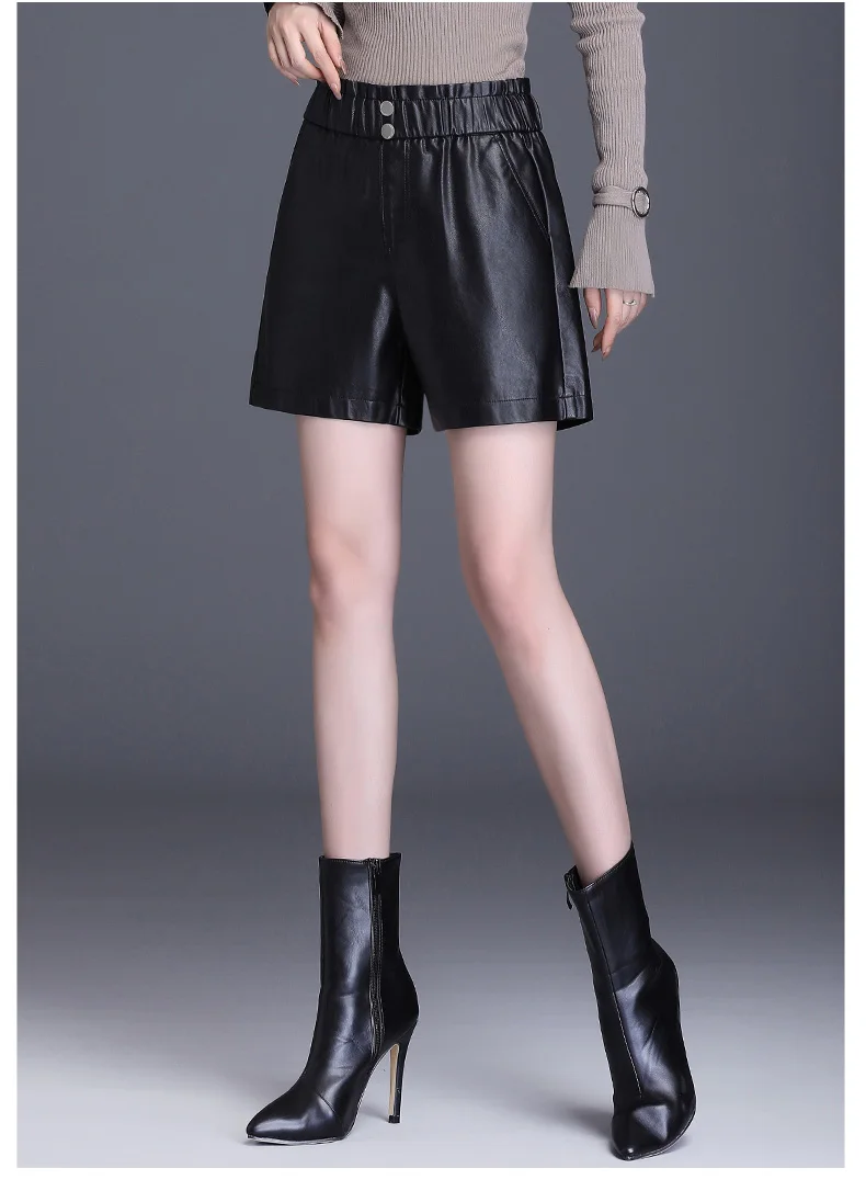 Новинка осень зима PU короткие шорты женские черные эластичные с высокой талией кожаные шорты S-3XL размера плюс тонкие сексуальные мини шорты
